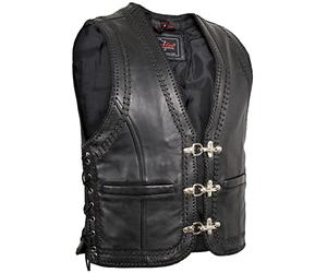 MDM Gilet en cuir avec double cordon de bordure, Noir , 6XL