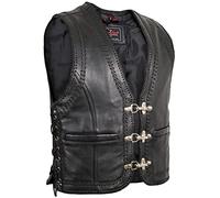 MDM Gilet en cuir avec double cordons comme bordure, Noir , 6XL