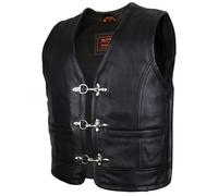 MDM Gilet en cuir avec fermeture éclair latérale. - Noir - X-Large
