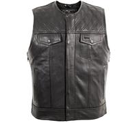 MDM Gilet en cuir homme biker en cuir véritable, gilet moto sans manches noir à épaules matelassées diamant, extensible sur les côtés (FR/ES, Alpha/lettres, TTG, Taille normale, Taille normale)