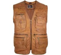 MDM Gilet en cuir nappa d’agneau souple pour homme, léger et confortable, nombreuses poches, 4 couleurs, Moto (FR/ES, Alpha/lettres, L, Taille normale, Taille normale, Marron lisse)