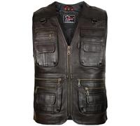MDM Gilet en cuir nappa d’agneau souple pour homme, léger et confortable, nombreuses poches, 4 couleurs, Moto (FR/ES, Alpha/lettres, TTG, Taille normale, Taille normale, Noir lisse)