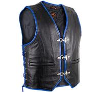 MDM Gilet en cuir pour homme avec extras bleu (L)