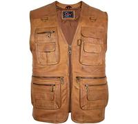 MDM Gilet en Cuir pour Homme - Loisirs, Chasse, Pêche - Nappa Doux Agneau, Marron, XXXXL