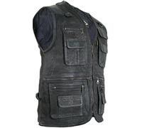 MDM Gilet en cuir Pour temps libre, chasse, pêche, vélo, moto XXXXL Noir