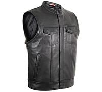 MDM Gilet en cuir véritable pour homme biker, gilet moto cuir noir style SOA, extensible sur les côtés avec fermetures éclair (FR/ES, Alpha/lettres, L, Taille normale, Taille normale)