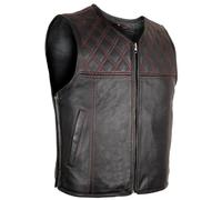 MDM Gilet Moto Cuir Homme - Cuir de vachette perforé, surpiqûres rouges, dos arrondi, poches pratiques, extensible 5 cm par côté (FR/ES, Alpha/lettres, TG, Taille normale, Taille normale)