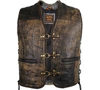 MDM Gilet vintage en cuir de vachette véritable, Marron vintage/noir., XXXXL