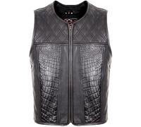 MDM Hunter Club Gilet en cuir de vachette véritable pour homme, noir, gaufrage croco à l'avant, surpiqûre en losanges sur le dessus, sans poches extérieures, Noir , 4XL