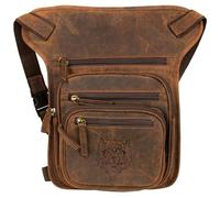 MDM Sac de jambe en cuir avec gaufrage loup, sac banane de moto, sac banane multifonctionnel, marron, Standard, Style vintage pour motard