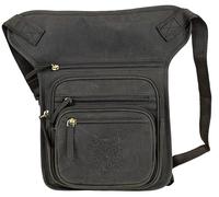 MDM Sac de jambe en cuir avec gaufrage loup, sac banane de moto, sac banane multifonctionnel, Noir , Standard, Style vintage pour motard