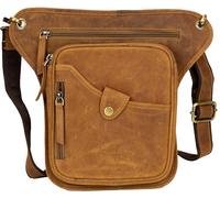 MDM Sacoche de jambe de motard en cuir véritable, sac banane vintage pour moto, cognac, Mittelgroße
