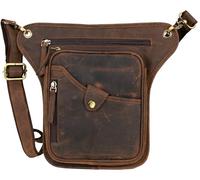 MDM Sacoche de jambe de motard en cuir véritable, sac banane vintage pour moto, marron, Mittelgroße