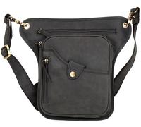 MDM Sacoche de jambe de motard en cuir véritable, sac banane vintage pour moto, Noir , Mittelgroße