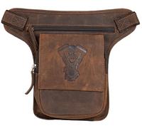 MDM Sacoche de jambe de motard en cuir véritable - Sac de cuisse vintage - Motif tête de mort - Bloc moteur gaufré, marron, Standard, Moto Biker