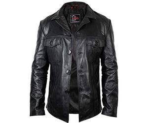 MDM Veste en cuir pour homme en véritable cuir d'agneau Nappa, Noir , L