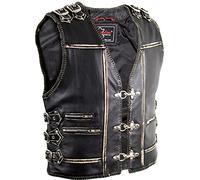 MDM Vintage Boucles Biker Gilet en cuir, noir/marron, M