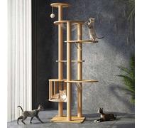 Mdpetpops Arbre à chat de 183 cm, grand, avec 4 capsules spatiales, colonne à chat en jute, échelle, grotte, jouet et griffoir pour chat (couleur bois YN-105)