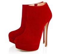 Mdrcg Bottines à Talons Aiguilles et Plateformes pour Femmes, Bottines à Plateforme, Chaussures à Talons Hauts avec Fermeture éclair, Bottines Courtes en Daim de,Rouge,38 EU