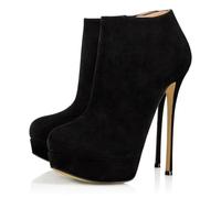 Mdrcg Bottines à Talons Aiguilles et Plateformes pour Femmes, Bottines à Plateforme, Chaussures à Talons Hauts avec Fermeture éclair, Bottines Courtes en Daim de,Noir,38 EU
