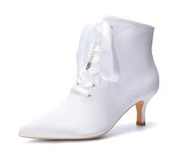 Mdrcg Bottines en Satin pour Femme : Bout Pointu, Petit Talon, à Lacets Idéales pour Un Mariage, Un Bal de Promo ou Une soirée.,Blanc,37 EU