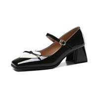 Mdrcg Chaussures Mary Jane à Talons épais pour Femmes, Style littéraire rétro, Bout carré, élégantes et raffinées.,Noir,46 EU