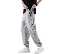 Mdrcg Pantalon de survêtement à Bouton-Pression latéral pour Hommes Pantalon d'entraînement de Basket-Ball lâche décontracté en mélange de Coton,Gris,XL
