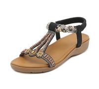 Mdrcg Sandales compensées bohèmes pour Femme Sandales Plates Confortables à Bout Ouvert, avec Bride élastique à la Cheville d'été pour la Plage et la Marche,Noir,34 EU