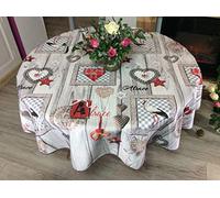 MDS Home Design Nappe alsacienne Misele, Gris, Ronde Ø160 cm, Polyester