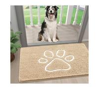MDSIOKHJ Paillasson Paillasson for Pattes De Chien Boueuses, Ultra Absorbant, en Chenille, Motif Empreinte Patte, Antidérapant, Séchage Rapide, Lavable(Beige,61x120cm)