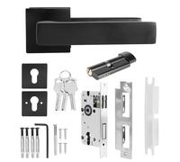 MDSIOKHJ Poignée De Porte Poignée de porte réglable, ensemble poignées cylindre serrure noires simples, bouton verrouillage à clé, muettes, accessoire
