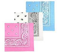 MDSTYLE Lot de 3 bandanas extra larges de 68,6 x 68,6 cm, 100% coton pour homme et femme, mouchoir à motif cachemire, écharpe, bandana Jumbo, Rose/bleu clair/blanc, X-Large