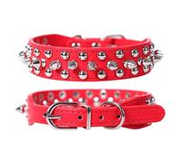 Mdurian Champignons à Pointes Rivet Collier de Chien clouté réglable en Cuir PU Colliers pour Animal de Compagnie, Rouge/l
