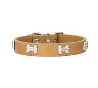 Mdurian Collier de Chien clouté en os de Cuir véritable, Colliers de Taille réglable Confortables pour Petit Chien Moyen (XS, café)