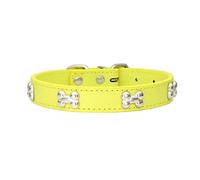 Mdurian Collier de Chien clouté en os en Cuir véritable, Colliers de Taille réglable Confortables pour Petit Chien Moyen, (S, Citron)