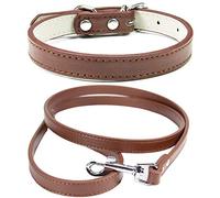 Mdurian Ensemble combiné de Laisse en Cuir véritable Collier de Chien de Couleur Unie Colliers de Harnais de Taille Ajustable sûrs et Confortables pour Petits Chiens de Taille Moyenne (Marron, XS)