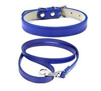 Mdurian Ensemble combiné de Laisse en Cuir véritable Collier de Chien de Couleur Unie Sûr et Confortable Colliers de Harnais de Taille réglable pour Petit Chien de Taille Moyenne (Bleu Royal, M)