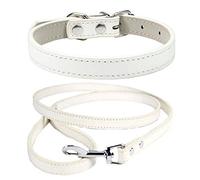 Mdurian Ensemble combiné de Laisse en Cuir véritable Collier de Chien de Couleur Unie Sûr et Confortable Colliers de Harnais de Taille Ajustable pour Petit Chien de Taille Moyenne (Blanc, S)