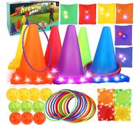 Mdy-46pcs 3-In-1 Ensemble De Jeu De Lancer D'anneau Sport Party Spiele Set, Jeux De Lancer Lumineux, D'anneaux Et De Pouf, Eux D'extérieur, Parcours Enfant Exterieur, Jeux Exterieur Enfant 3+ Ans