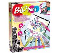 MDY-- BLOPENS - Set d'Activités Papillons Magiques - Atelier Créatif de Dessins et Coloriages pour Enfants dès 5 Ans - 8 Feutres à Souffler, 6 Pochoirs, 6 Feuilles - Loisirs Créatifs