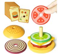 MDY-Bois Empilable Hamburger Jouet, Cuisine Enfant en Bois Montessori Jouet Faux Alimentaires Jouet Jeu d'imitation Enfant Pain Puzzle Accessoire Cuisine Ustensiles Jouets (Hamburger)