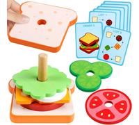 MDY-Bois Empilable Hamburger SandwichJouet, Cuisine Enfant en Bois Montessori Jouet Faux Alimentaires Jouet Jeu d'imitation Enfant Pain Puzzle Accessoire Cuisine Ustensiles Jouets (Sandwich)