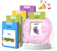 MDY-Cartes Flash Parlantes Cartes éducatives Montessori pour Enfants de 3+ Ans Talking Flash Cards 112 Feuilles 224 Mots Jouets éducatifs pour Apprendre a Parler, Français/Anglais/Bilingue(Rose)