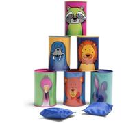 MDY-Chamboule Tout Animaux - Jouets pour L'Extérieur - Jeu De Lancer pour Enfants - Jeux d'enfants avec Boîtes De Conserve Animaux - 2 Sacs À Lancer - Taille Unique - A Partir De 3 Ans