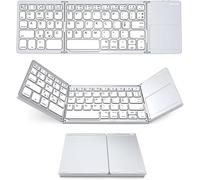 MDY-Clavier BT sans Fil Mini Clavier Pliant Clavier BT Portable Ultra Mince avec Écran Tactile pour Windows/Android/iOS Argent