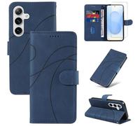 Mdy-Coque Pour Samsung Galaxy S25 5g Avec 1 Pièce Protection Écran En Verre Trempé, Housse Pu Cuir À Rabat Flip, Étui Support Et Portefeuille Fonction (Bleu)