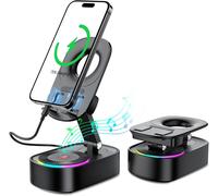 MDY-Haut-Parleur Bluetooth 5 en 1 à Induction, Enceinte à Induction dotée d'une Batterie de 2000 mAh, Audio sans Fil à Induction, Support de téléphone Portable Pliable, adapté pour Usage intérieur