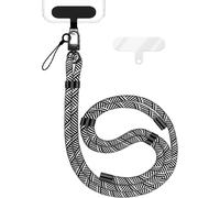 Mdy-Holdme Lanière Universelle Pour Smartphone & Coque De Téléphone Portable, Cordon En Nylon Réglable, Sangle De Cou, Bandoulière Avec Mousqueton (Noir) & 2 Patches, Lanyard, Couleur:Noir Blanc