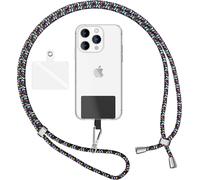 Mdy-Lanière Universelle Coloré Pour Telephone Portable, Cordon Tour De Cou Pour Smartphone, Porte Clef Chaine Réglable Avec Crochet Métallique E Carte, Sangle Pour Épaule, Couleur:Noir Coloré