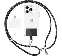 Mdy-Lanière Universelle Coloré Pour Telephone Portable, Cordon Tour De Cou Pour Smartphone, Porte Clef Chaine Réglable Avec Crochet Métallique E Carte, Sangle Pour Épaule, Couleur:Noir Or